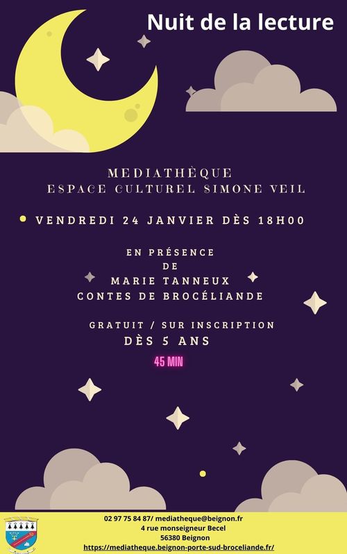 Affiche nuit de la lecture à la médiathèque de Beignon
